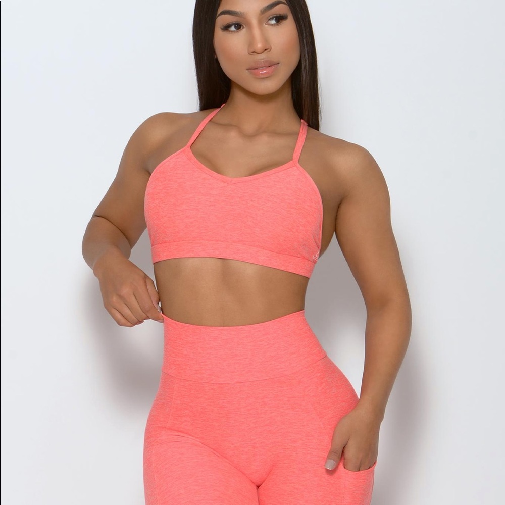 Coral braid back sports bra